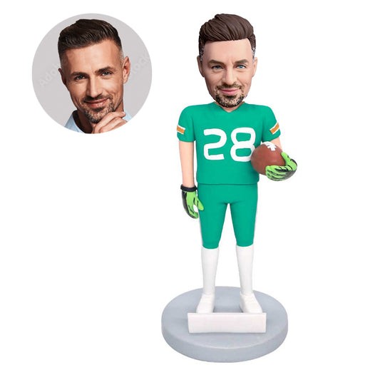 custom male football player bobbleheads in green team uniform