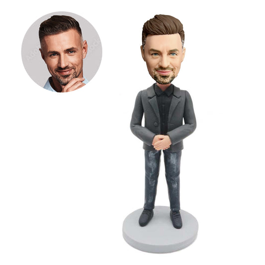 custom male boss bobbleheads in blazer and jeans