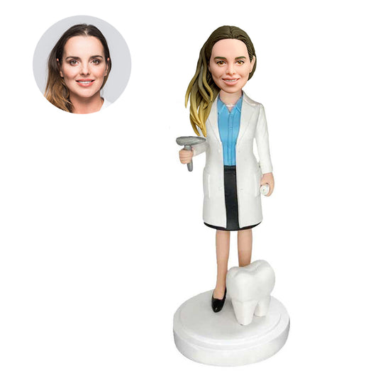 custom female dentist bobbleheads holding tools