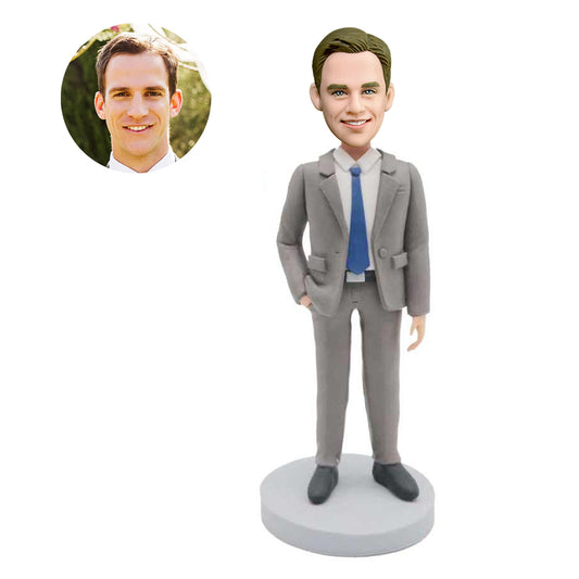 custom handsome male office best boss bobbleheads in grey suit