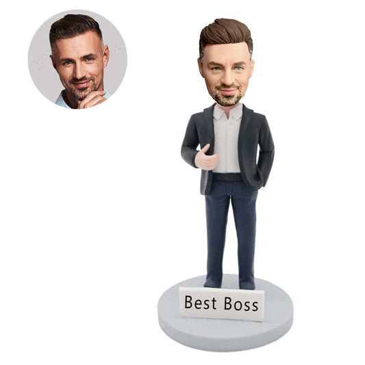 custom male office best boss bobbleheads in black suit