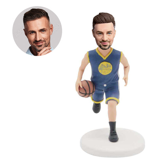 custom male golden state warriors basketball player bobbleheads in blue tracksuit