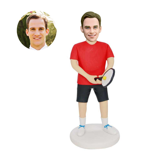 custom male tennis player bobbleheads holding a tennis racket