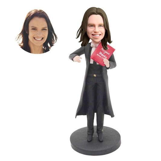 custom professional female lawyer bobbleheads in black uniform