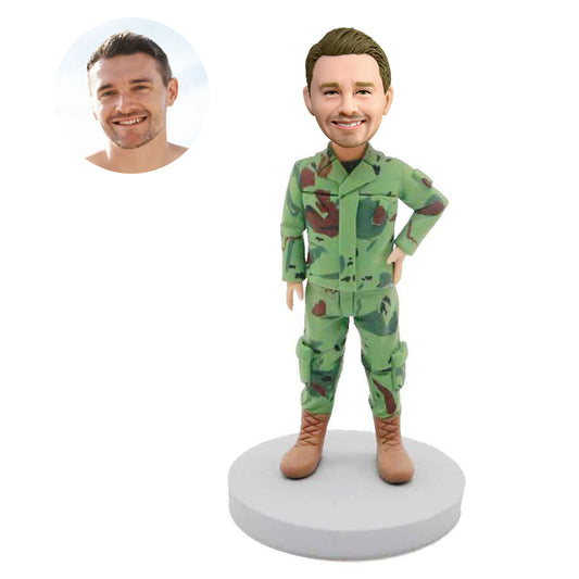 custom handsome male military soldier bobbleheads in camouflage