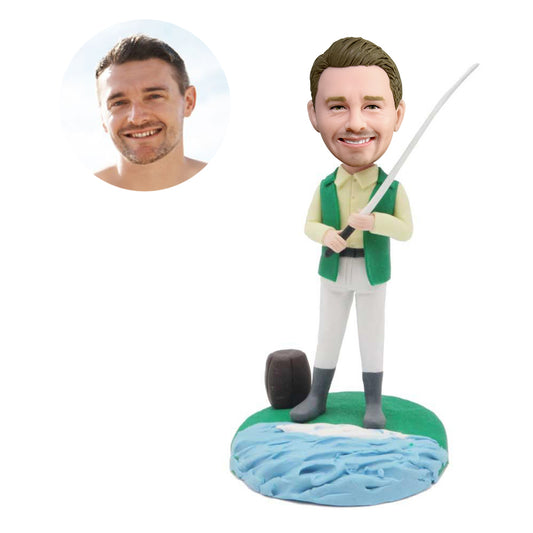 custom male fisherman bobbleheads with fishing rod