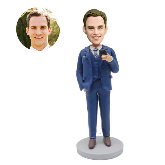 custom male office boss bobbleheads in dark blue suit