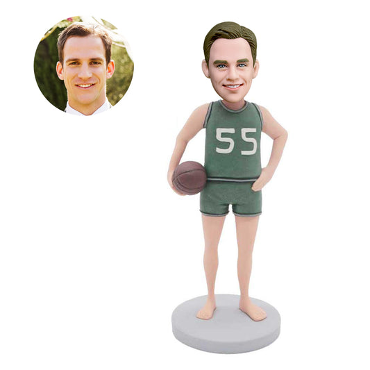 custom male basketball player bobbleheads in green jersey