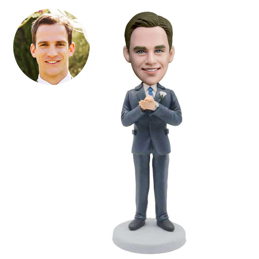 custom male groomsmen wedding bobbleheads two hands are clasped