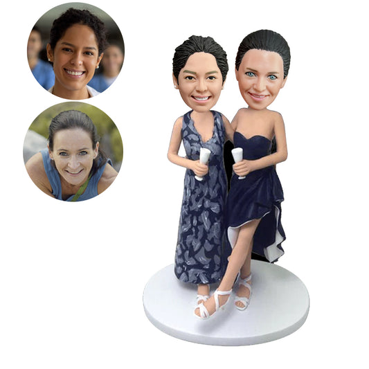 custom female samegender couple wedding bobbleheads