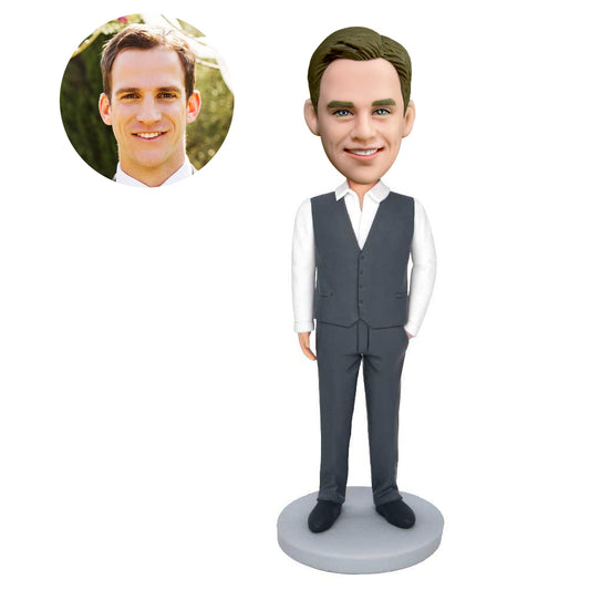 custom male boss bobbleheads in grey suit