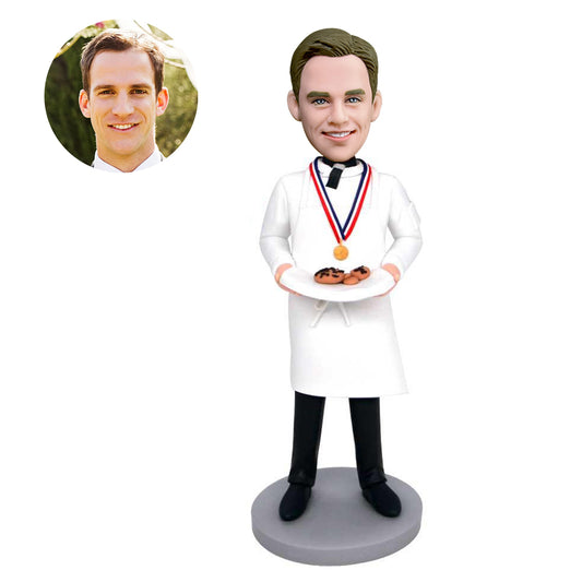 custom handsome chef champion bobbleheads with dessert