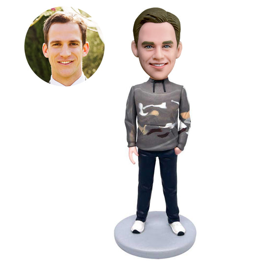 custom male bobbleheads in camouflage hoodie