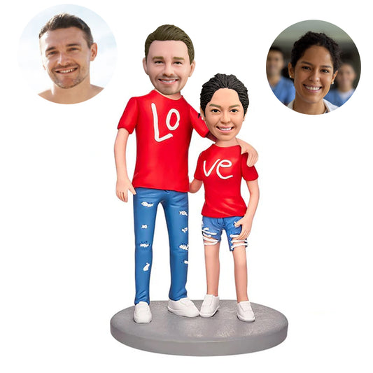 valentines day gifts custom couple bobbleheads in red couple tshirt