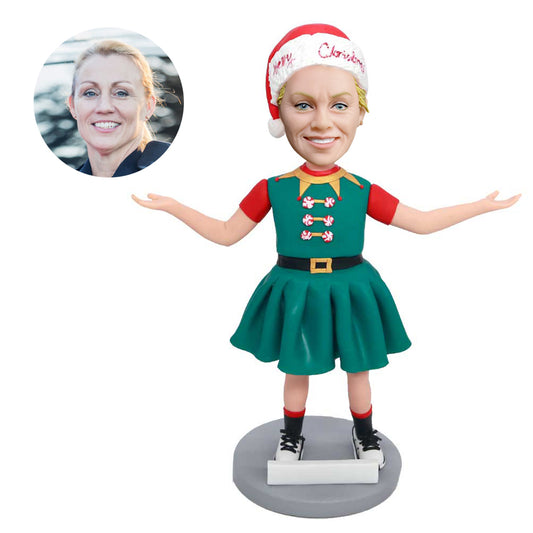 custom happy female bobbleheads in christmas