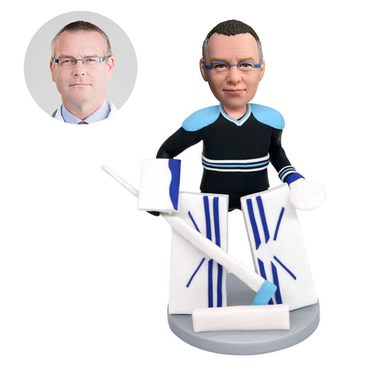 custom professional male hockey goalie bobbleheads in sportswear