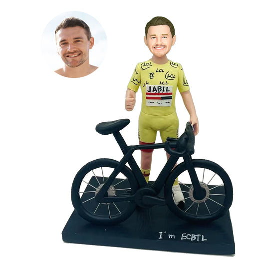 Biker With A Bike Custom Bobblehead With Engraved Text