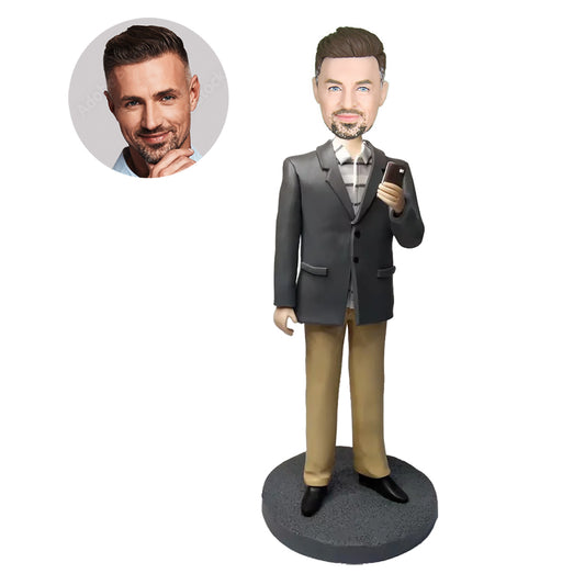 Business Man Holding A Mobile Phone Custom Bobbleheads