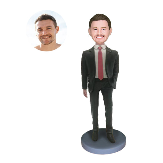 Custom Business Man In Grey Suit Bobbleheads