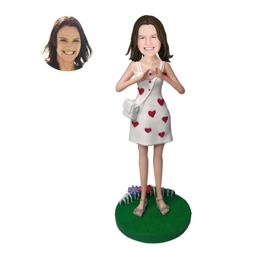 Female In Red Hearts Dress Custom Figure Bobbleheads