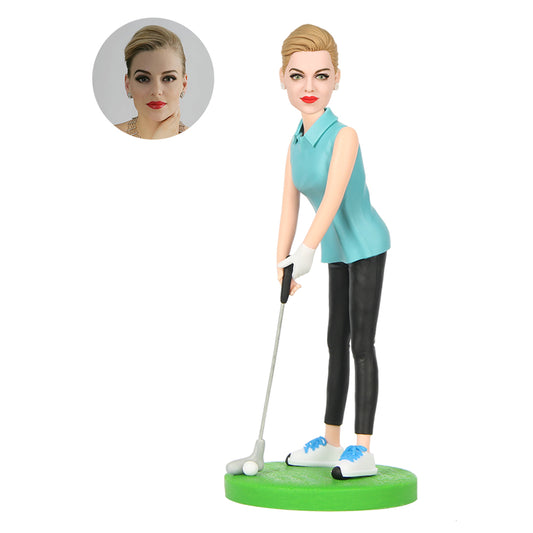 Female Golfer Custom Bobblehead With Engraved Text