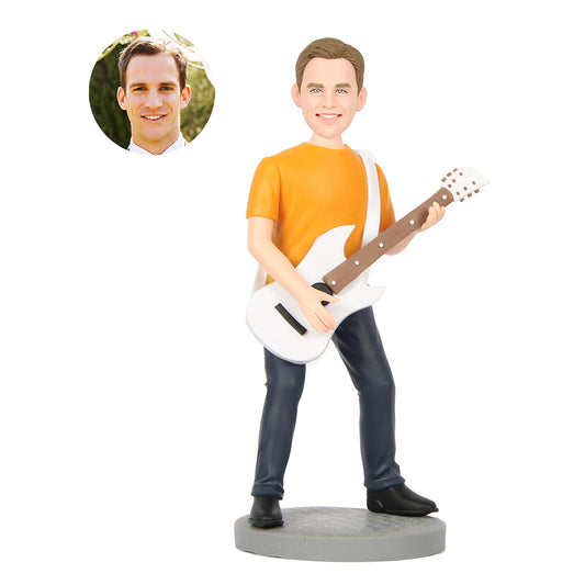 Male Guitarist In Casual Clothes And Holding A Guitar Custom Bobblehead