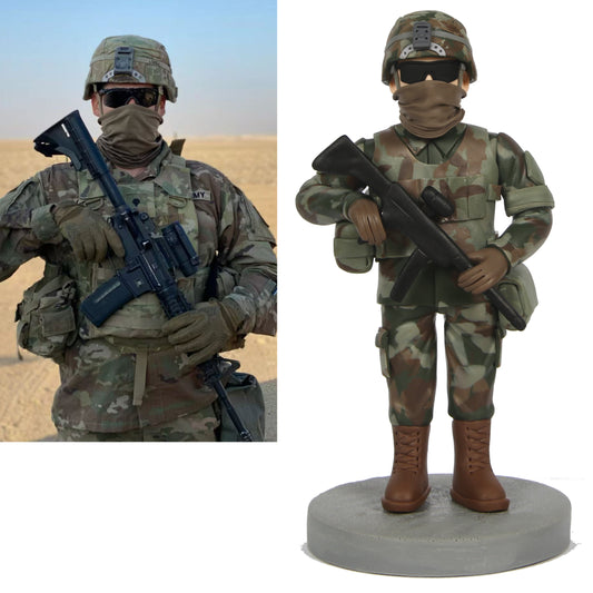 custom male military soldier bobbleheads in whole body camouflage