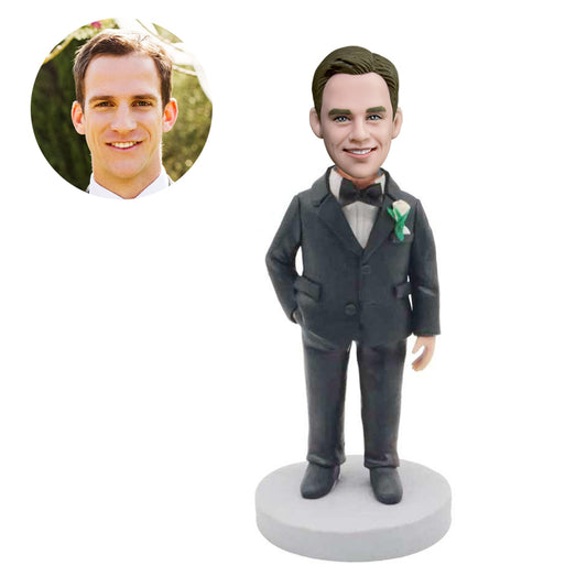 custom male groomsmen wedding bobbleheads in black suit